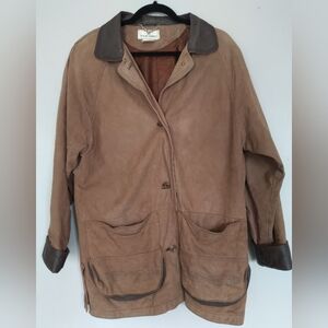 Vintage Brown Utility Jacket with 100% Leather Barn Coat Boho